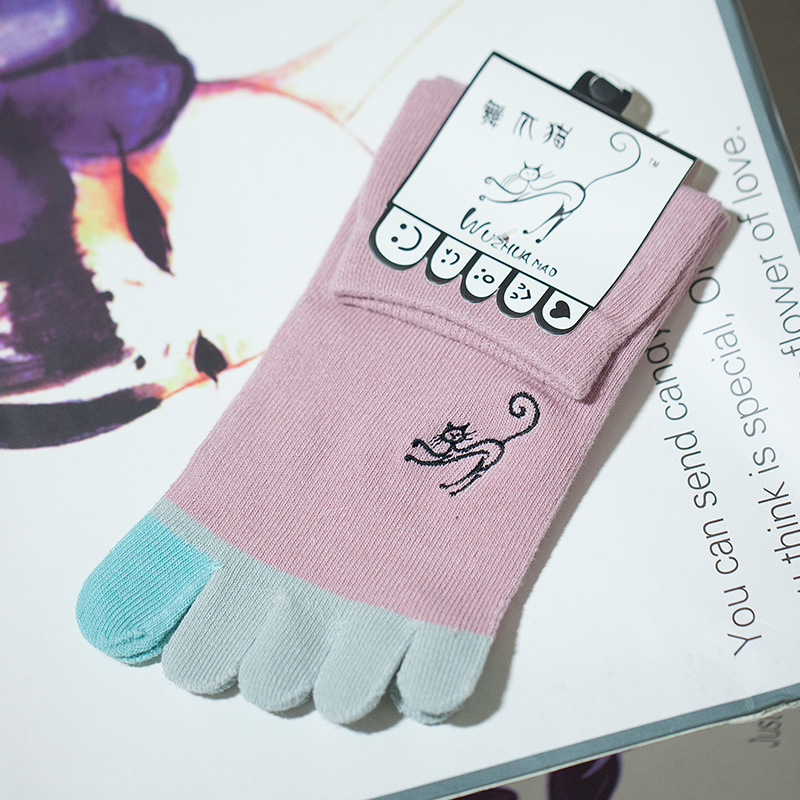 Toe Socks Women In Tube Socks Dongkuan Cotton Candy Mixed Colors Embroidered Cat Socks Cute Japanese